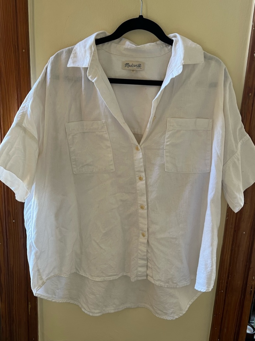 Madewell White Short Sleeve Button Up Top Size Large